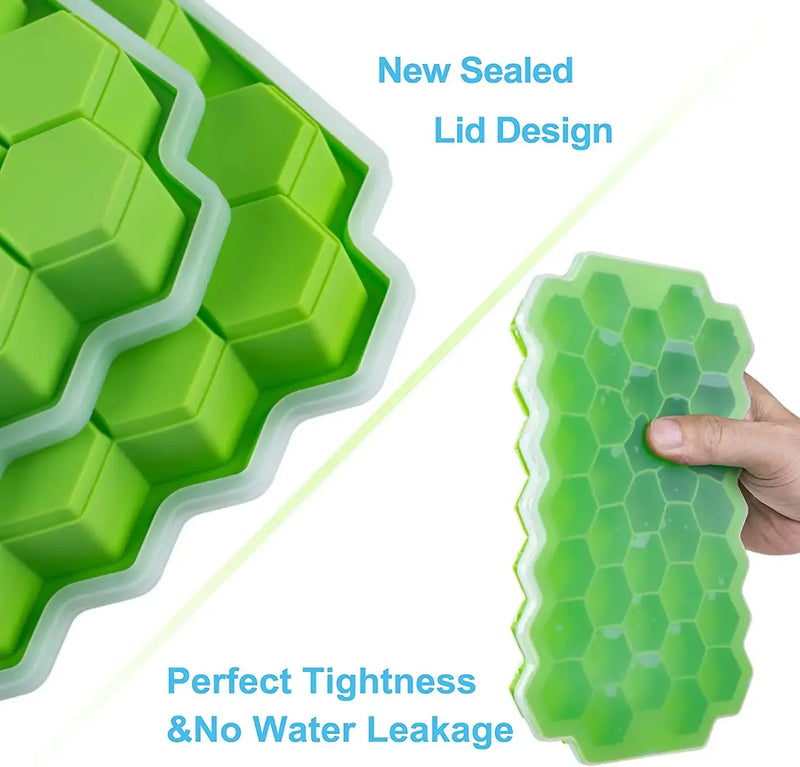 Silicone Ice Block Mold 37 with Cover Honeycomb Mesh 37 Stackable DIY Ice Mold Reusable Food Grade Mold