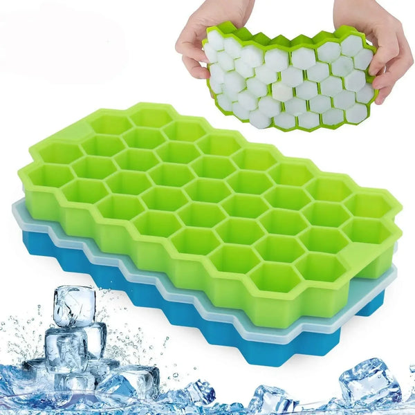 Silicone Ice Block Mold 37 with Cover Honeycomb Mesh 37 Stackable DIY Ice Mold Reusable Food Grade Mold